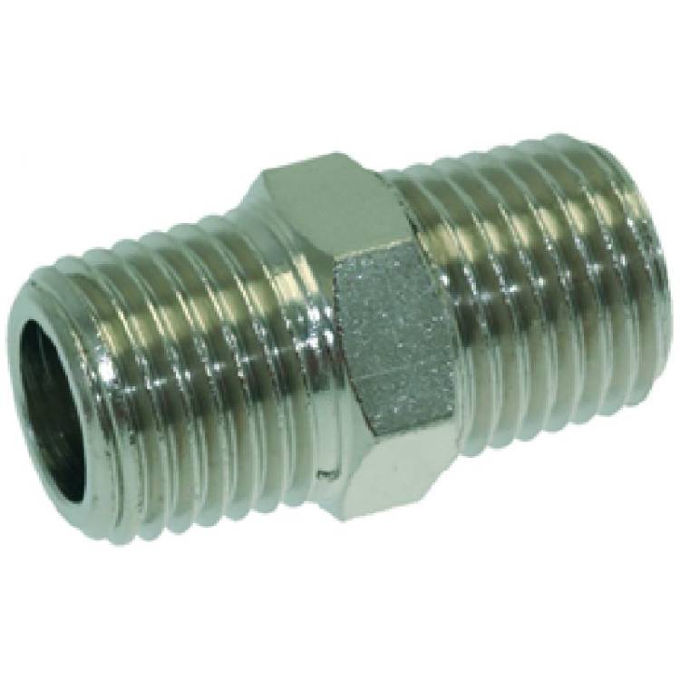 DOPPELNIPPEL - EINSCHRAUBVERSCHRAUBUNG | 1/4x1/4" - AUSSENGEWINDE AUS MESSING VERNICKELT| FÜR UNIVERSELLE ANWENDUNG