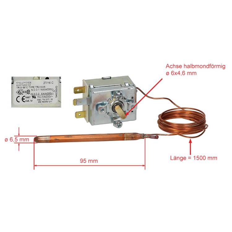 THERMOSTAT TR2 0 -90°C - 1CO - 16A  | FÜHLER  ø 6,5mm - LÄNGE 95 mm | FÜR ASTORIA CMA CK - CKE - CKX - CKXE - SIBILLA - FÜR WEGA POLARIS - VENUS