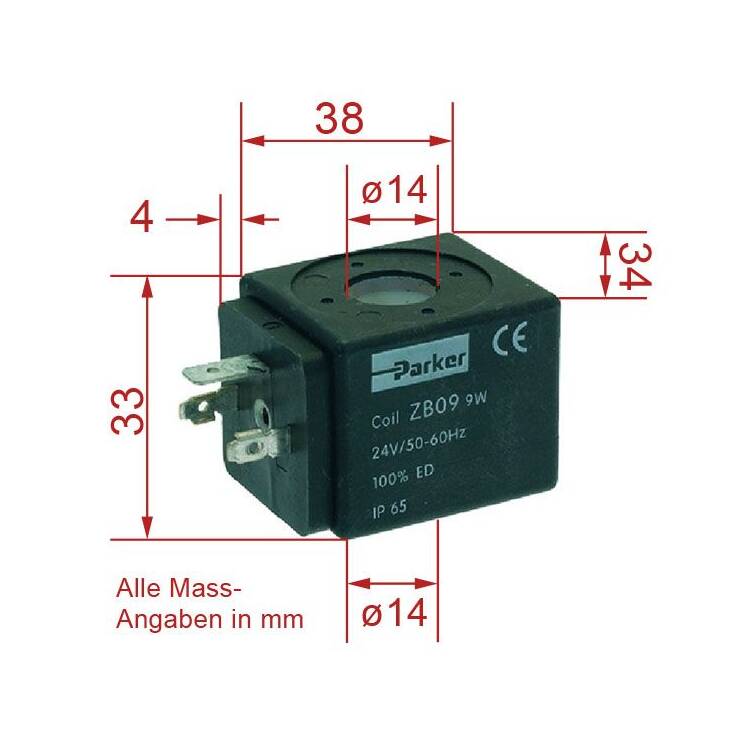 MAGNETSPULE | SCEM / PARKER | TYP ZB09-9W 220/240V | 50/60 HZ - 9V | FÜR *** MODELLE SIEHE TABELLE ***