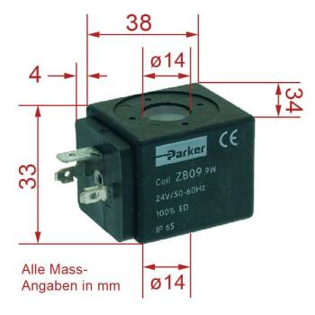 MAGNETSPULE | SCEM / PARKER | TYP ZB09-9W 220/240V | 50/60 HZ - 9V | FÜR *** MODELLE SIEHE TABELLE ***