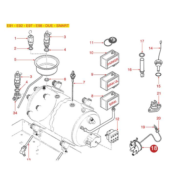 SICHERHEITS-THERMOSTAT | ABSCHALTTEMP. 165°C - 2-POLIG - 25A| FÜR FAEMA DUE-E61-E64-E66-E91-E91-E92-E92-E97-E97-E98-E98-EXPRESS-P4-P6-SMART-SMART
