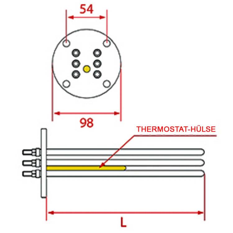 HEIZKÖRPER | RUND-FLANSCH 4-LOCH + TAUCHHÜLSE | 2700W/220V~ | FÜR LA CIMBALI M15 - M20 - M22 - M25 - M27 - M28 - M29 - M30 - M31 - M32 | FÜR CIMSA-FABAR *** MODELLE SIEHE TABELLE ***