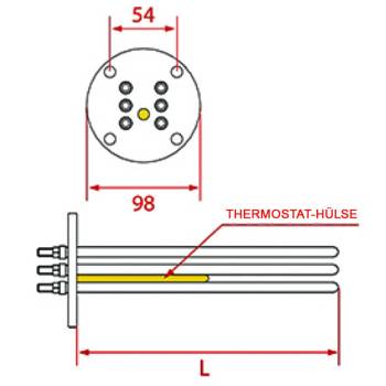 HEIZKÖRPER | RUND-FLANSCH 4-LOCH + TAUCHHÜLSE | 2700W/220V~ | FÜR LA CIMBALI M15 - M20 - M22 - M25 - M27 - M28 - M29 - M30 - M31 - M32 | FÜR CIMSA-FABAR *** MODELLE SIEHE TABELLE ***