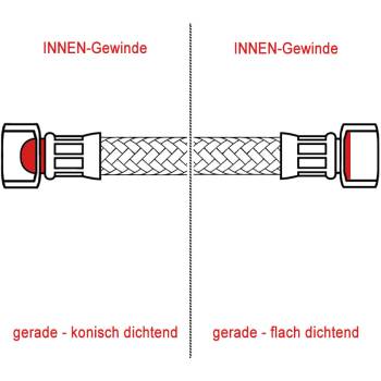 METALL-FLEXSCHLAUCH | LÄNGE 1500 mm | 3/8"IG - 3/8"IG | KONISCH - FLACH DICHTEND | BEIDSEITIG GERADE