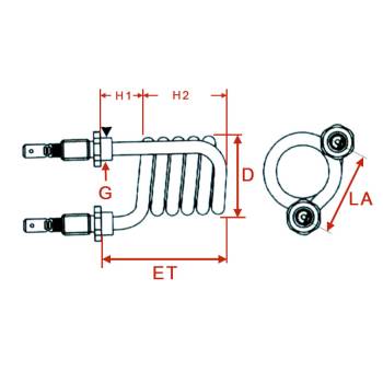 HEIZKÖRPER | ZWEILOCHBEFESTIGUNG - M10 | 1000W/230V~ | FÜR LELIT PL040 - PL041 - FÜR LA PAVONI DOMUS BAR - FÜR SAN REMO VERONA - VERONA 2-3 GR