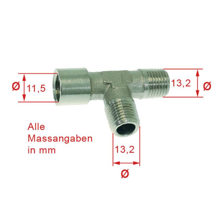 T-VERSCHRAUBUNG - T-STÜCK | 1/4"I x 1/4"A x 1/4"A | FÜR BIANCHI - SIMONELLI - VICTORIA ARDUINO - UNIVERSELLE ANWENDUNG