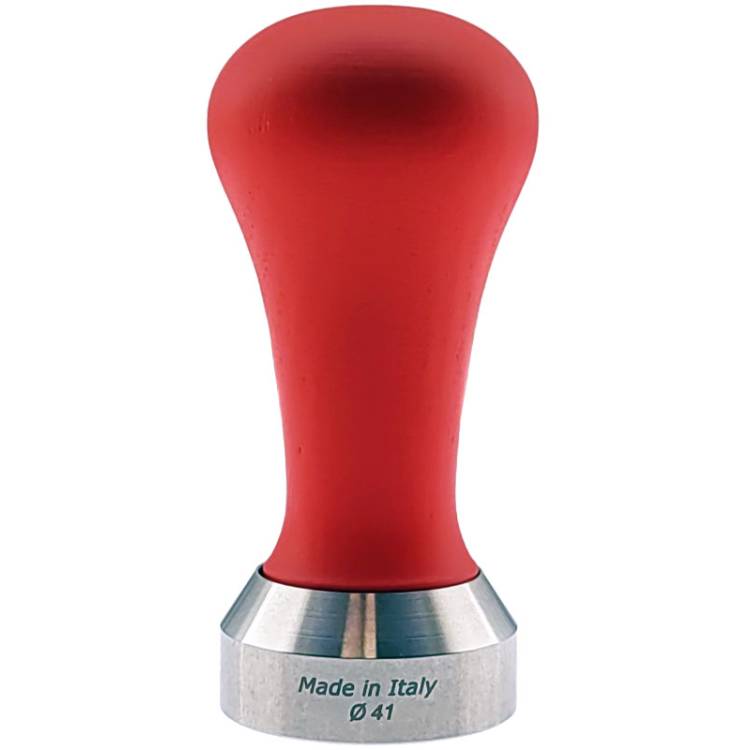 ESPRESSO TAMPER | ø 41 mm - FLACH | AUS HOLZ + EDELSTAHL | ROT | FÜR MARZOCCO SIEB 1 TASSE