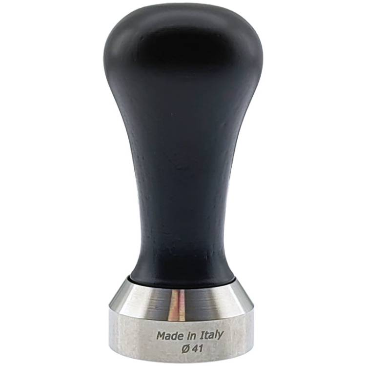ESPRESSO TAMPER | ø 41 mm - FLACH | AUS HOLZ + EDELSTAHL | SCHWARZ | FÜR MARZOCCO SIEB 1 TASSE