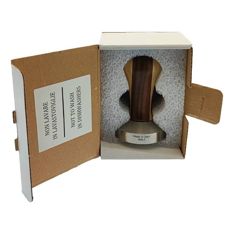 ESPRESSO TAMPER | ø 58,5 mm - FLACH | AUS HOLZ + EDELSTAHL | NUSSBAUM/AHORN