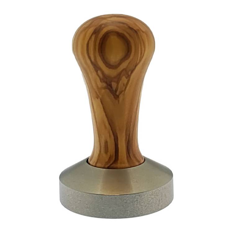 ESPRESSO TAMPER | ø 58,5 mm - FLACH | AUS HOLZ + EDELSTAHL | OLIVENBAUM