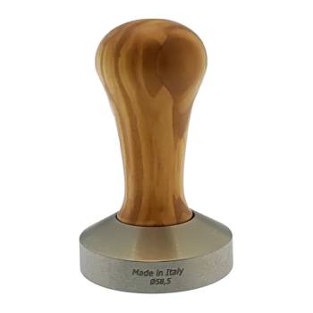 ESPRESSO TAMPER | ø 58,5 mm - FLACH | AUS HOLZ + EDELSTAHL | OLIVENBAUM