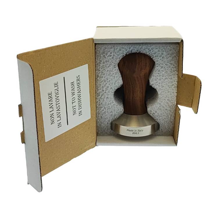ESPRESSO TAMPER | ø 58,5 mm - FLACH | AUS HOLZ + EDELSTAHL | WALNUSS