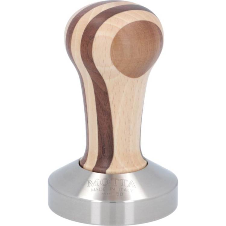 ESPRESSO TAMPER | ø 58 mm - FLACH | AUS HOLZ + EDELSTAHL | "STRIPES" | VON MOTTA