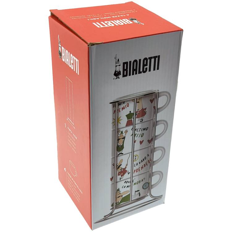 SET 4 CAPPUCCINOTASSE MIT STÄNDER | KARIKATUR | VON BIALETTI