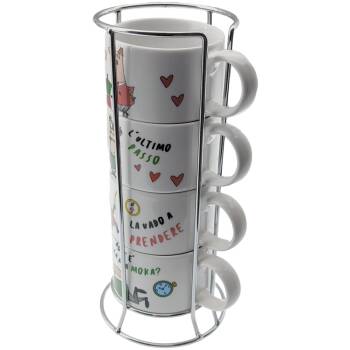 SET 4 CAPPUCCINOTASSE MIT STÄNDER | KARIKATUR | VON...